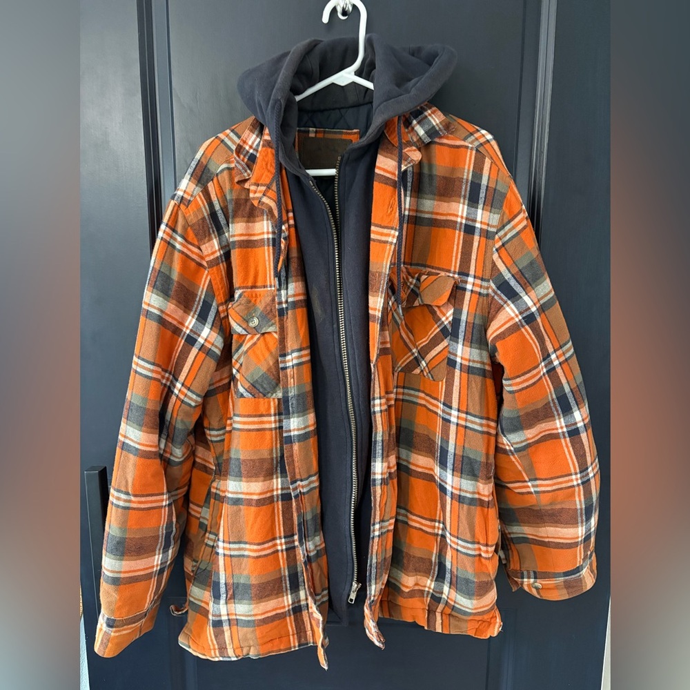 Legendary Whitetails Chore Jacket Men Quilted Hood Flannel Shacket Large